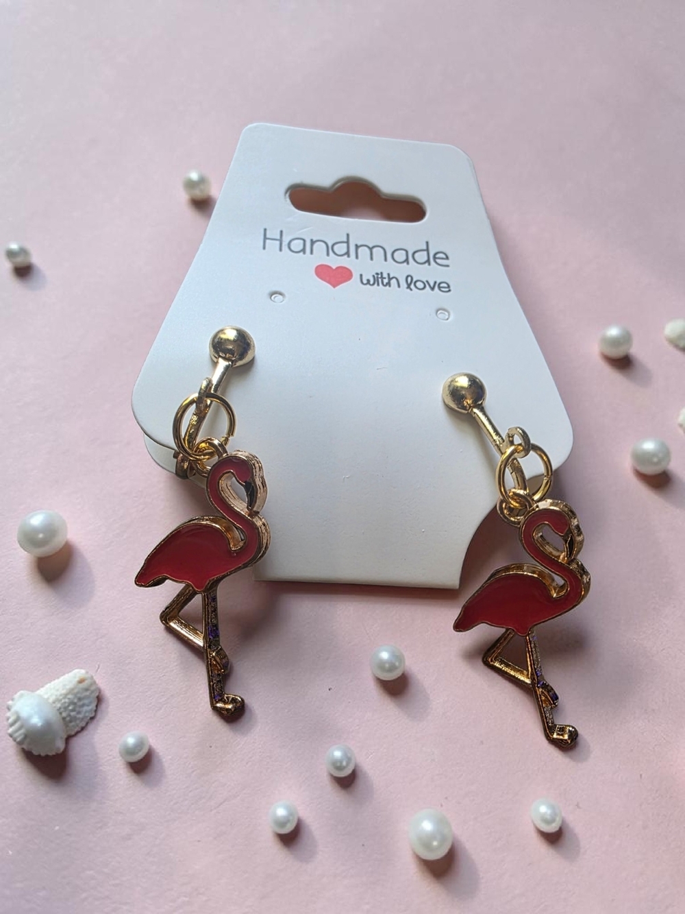 Styleandstone Pink Flamingo Clip On Gold Tone Dangle Earrings New